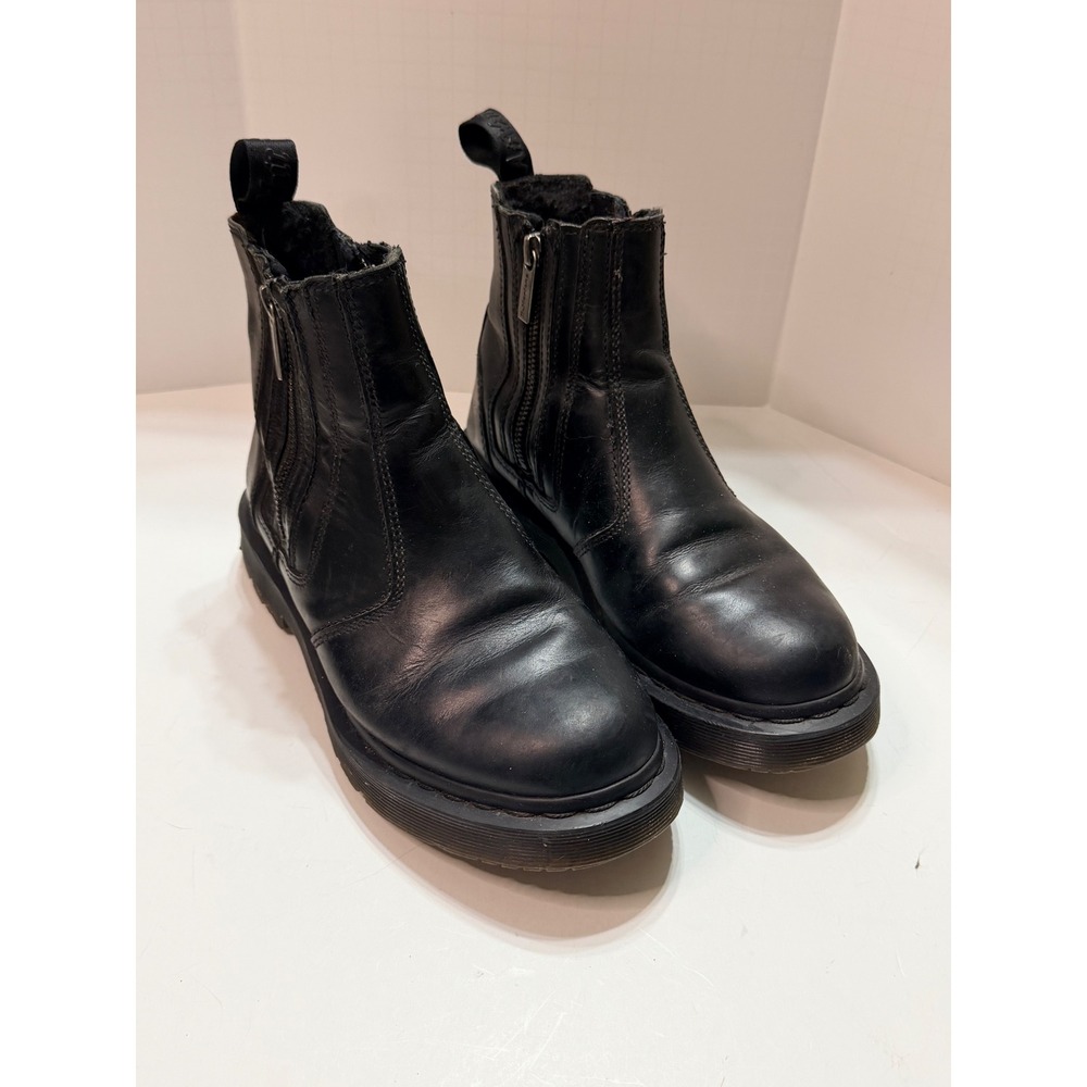 Dr. Martens 2976 Alyson Black Leather Faux Fur Lined Winter Boots Womens 7 EU 38